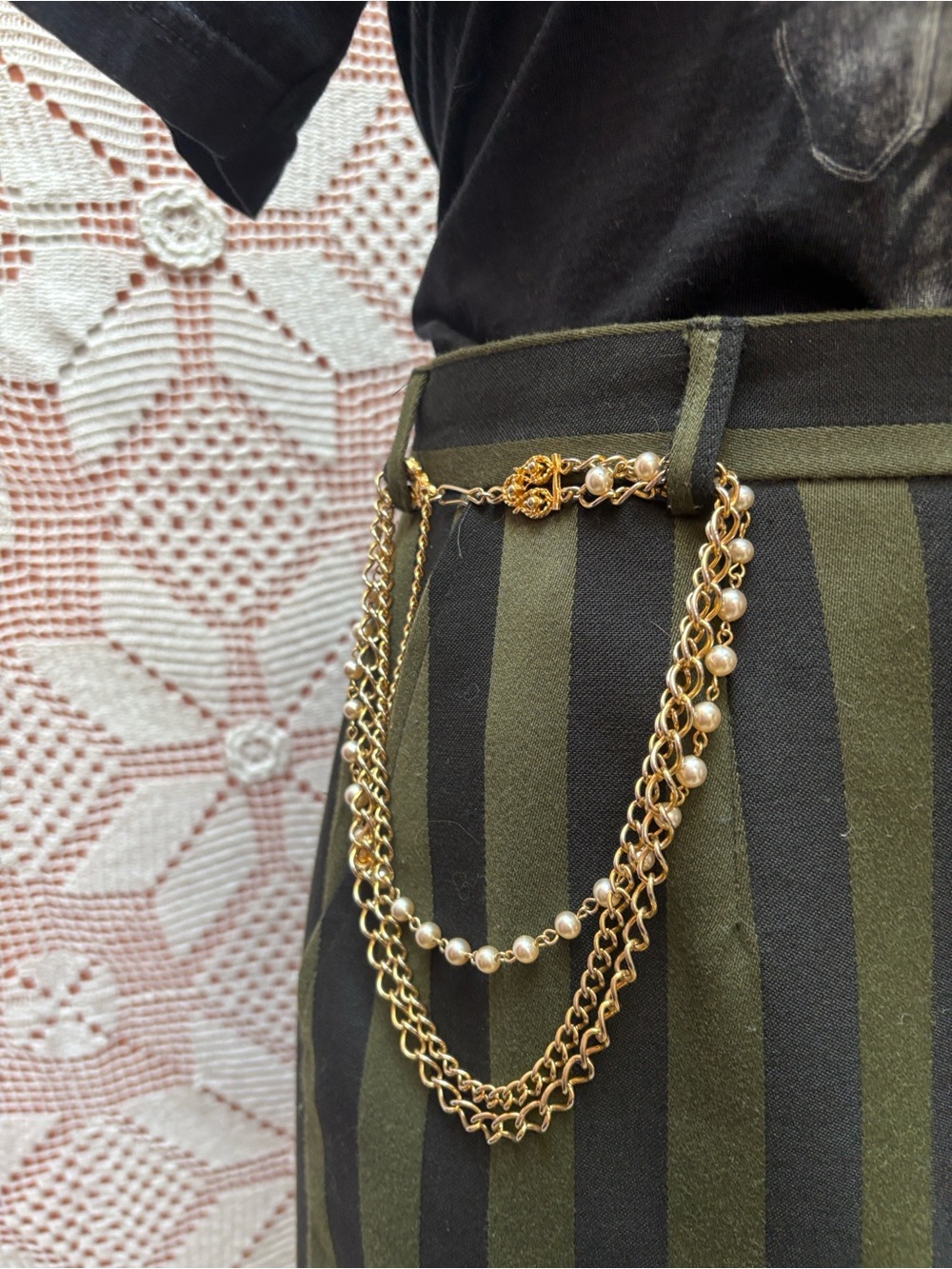 Vintage Gold-Tone Multi-Strand Faux Pearl Necklace/ belt chain